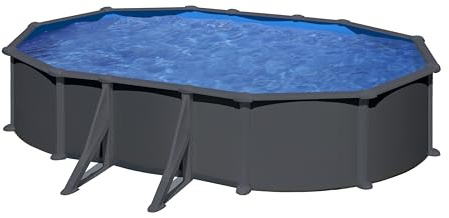 Gre KITPROV618GY Piscina de Acero Elevada, Ovalada con Aspecto Acero Gris Grafito, Piscinas Desmontables para Jardín, 610 x 375 x 132 cm, Granada