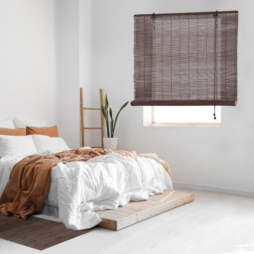 STORESDECO - Bambusrollo, Natürliches Bambusrollo, Bambusrollo Für Den Innenbereich | Dunkelbraun, 90 cm x 175 cm