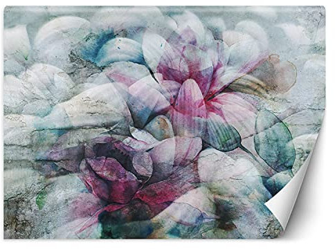 Feeby Papier Peint Intisse Abstrait Motif Floral 250x175 cm bleu XXL Photo Mural Muraux Tapisserie Fleurs Mur Botanique