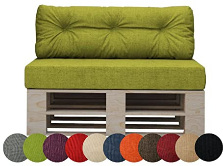 chilly pilley Palettenauflage Schaumflocken Palettenkissen Palettenpolster Palettenmöbel Palettensofa Rückenlehne Gesteppt Sitzkissen Abnehmbar Seitenkissen Set (2er Set, Grün)