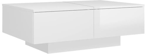 vidaXL Couchtisch mit Schublade Beistelltisch Wohnzimmertisch Kaffeetisch Sofatisch Teetisch Tisch Wohnzimmer Hochglanz-Weiß 90x60x31cm Holzwerkstoff