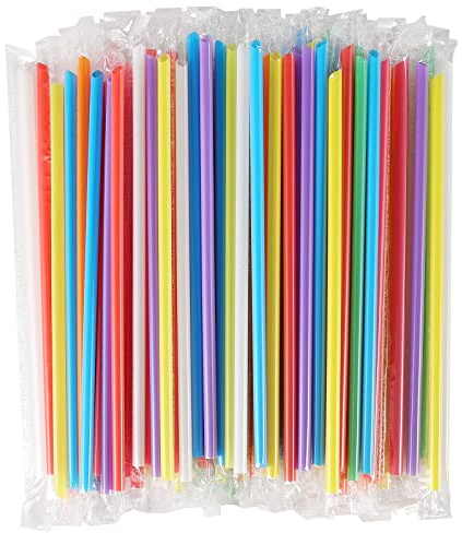 [400 Pcs] Colorful Individually Wrapped Disposable Plastic Straws for 16 oz Cups(7.5 longX0.23 diameter)