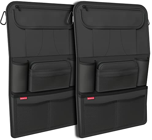 ATHLON TOOLS Organizador de asiento de coche con soporte para tablet integrado, parte trasera reforzada, con estuche extra para lápices, para negocios y niños, diseñado en Hamburgo