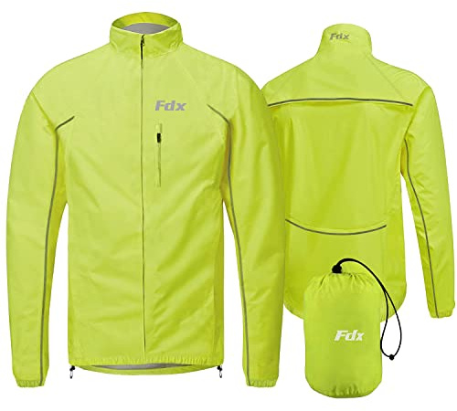 FDX Men's Waterproof Cycling Jacket Breathlabel Packable Rain Coat | Waterproof cycling jacket with breathable fabric, wind resistance and packable design for comfortable outdoor rides
