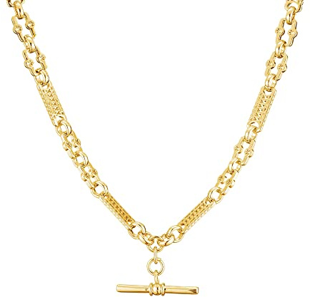 Luxury Gold Stars and Bars T-Bar Chain Necklace ︱Luxury finish and detailing︱Gold Star & Bars Bracelet with T-Bar for Women (Necklace Length: 16 inches, Width: 8mm) - Bling King London