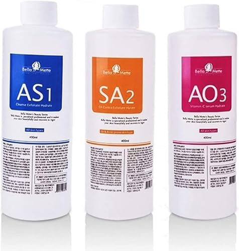 Facial Beauty Aqua Peel Solution 400ml Per Bottle Aqua Hydra Peeling Solution Face Cleansing Serum 3 Bottles and Moisturizing for Hydra aqual Peel Machine Solution AS1/SA2/AO3