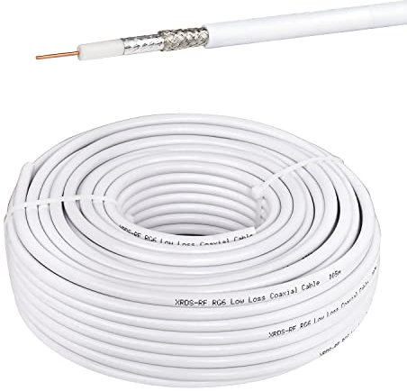 XRDS -RF RG6 - Cavo a doppio schermo da 100 m, 18 AWG 75 Ohm conduttore in rame nudo RG6 cavo coassiale (30,5 m, bianco)