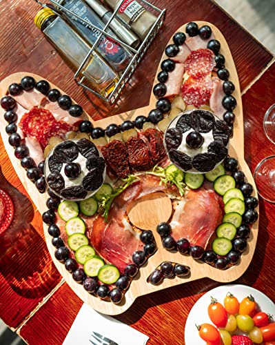 Frenchie The French Bulldog - Tabla de queso de bambú natural de gran tamaño de 15 pulgadas y tablas de charcutería, bandeja para servir aperitivo, divertido regalo para perros, vino, carne y queso