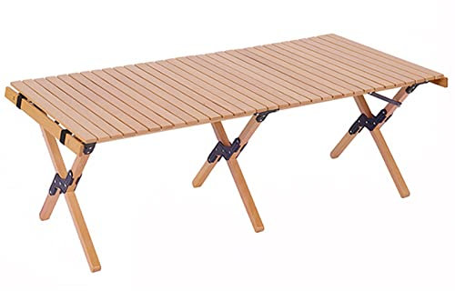 URBERY Klappbarer Campingtisch aus Holz, tragbarer Picknicktisch mit Tragetasche, aufrollbare Bambustischplatte, Klapptisch für Hof Terrasse Garten Strand (120x60x43cm)