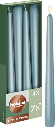 Bolsius Candele affusolate - Colore blu metallizzato - Confezione da 4-24,5 cm - Candele decorative per la casa - Durata di 7 ore - Inodore - Cera vegana naturale - Senza olio di palma