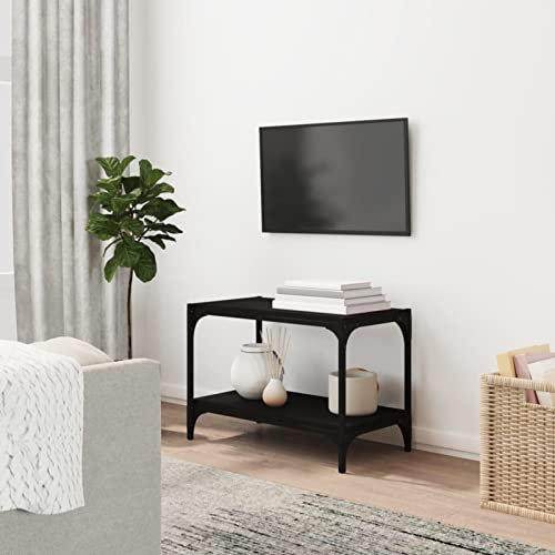 Homgoday Mobile Porta TV Nero 60x33x41 cm in Legno Multistrato e Acciaio, Mobile Porta TV, Mobiletto Basso per TV Tavolino da Salotto Supporto TV per Soggiorno