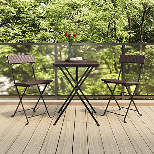 Homgoday 3-teiliges Bistro-Set, zusammenklappbar, aus Polyrattan, Gartenmöbel-Set, Tisch und Stühle für den Außenbereich, Gartenmöbel-Set