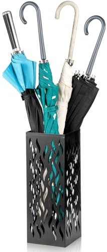 Noamus Metal Umbrella Holder, Square Canes Walking Sticks Stand Rack, Freestanding Rain Collection Organizer, Black Umbrella Storage Bin for Entryway, Home, Office, 15.49×15.49×39.88CM