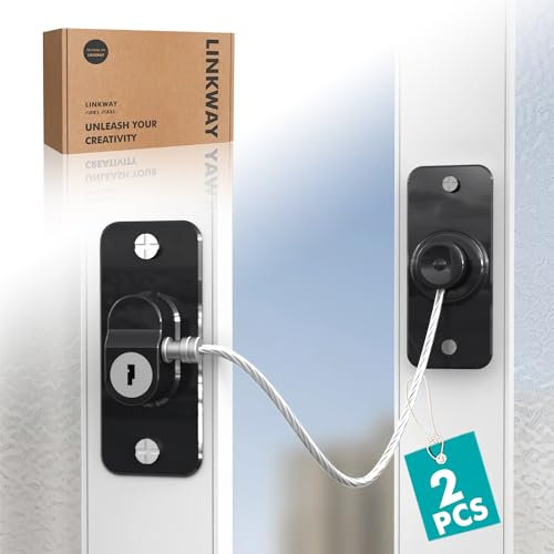 LINKWAY 2 Pezzi Blocca Finestre Per Bambini,Lucchetto Frigorifero, per Frigorifero, Armadio, Porta, Finestra, Serratura Adesiva con Chiave, Blocco di Sicurezza per Bambini con Adesivo Forte