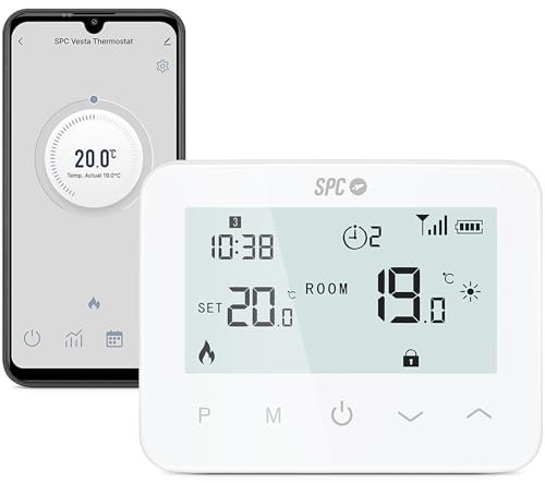 SPC Vesta Thermostat – Termostato riscaldamento WiFi per caldaia a gas, controllo intelligente tramite app, compatibile con Alexa/Google, rilevamento finestra aperta, programmabile e a parete – Bianco