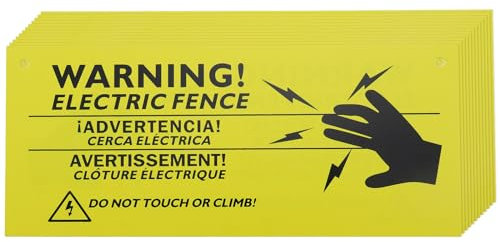 LT Easiyl 12pcs Electric Fence Warning Signs Double Sided Pastic Caution Danger Signs No Touching Sign for Warehouse Garden Yard Farm Home Warehouse (10x4inch)