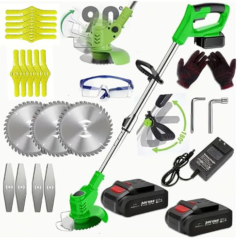 Akku-Rasentrimmer, batteriebetriebener Rasentrimmer mit 21V, elektrischer Rasentrimmer ohne Kabel,mit 3 Arten von Klingen, 3 in 1 Verstellbarer Kopf und Teleskopgriff (Grün)