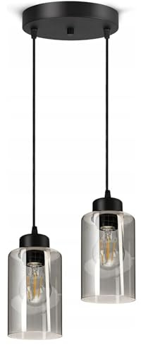 FKL DESIGN Home Deco Deckenlampe Deckenleuchte Schwarz 2-flammig E27 Glas Lampenshirm Lampe aus Serie N535 (DRH2)