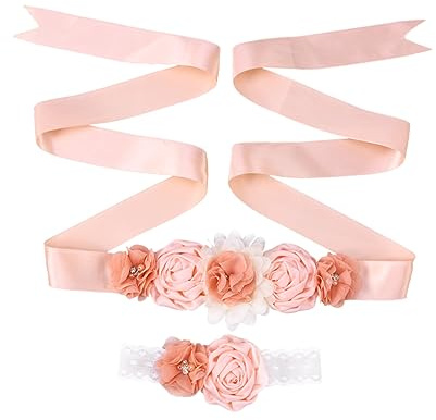 PACKOVE 2piezas Cinturón Sash Para Niña Flor De Satén y Rhinestone Juego Para Bodas y Fotografía Maternidad Decoración Elegante Para Vestidos De Fiesta y Ocasiones Especiales