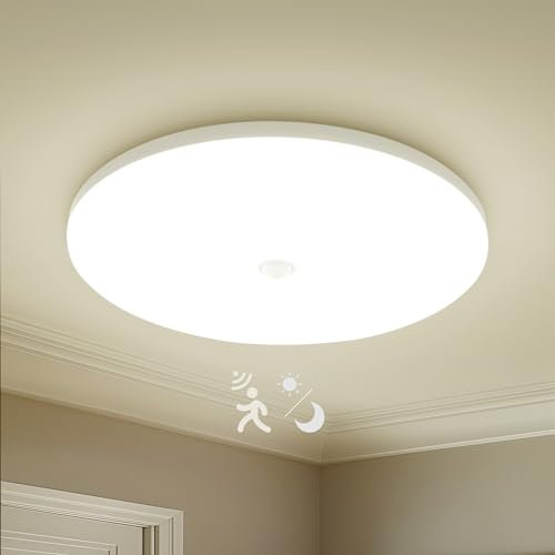Yafido 18W Plafón Led Techo Redondo Con Sensor de Movimiento, 30CM Lampara de Techo con Detector, 4000K Blanco Neutro Plafones Para Techo LED para Cocina Baño Comedor