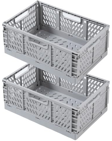 2 Cestini Portagogetti Pieghevoli, 43x29x17cm, Cassette Plastica Impilabili per Cucina, Bagno e Ufficio