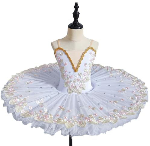 GeRRiT Weißes professionelles Mädchen Ballerina Ballett Tutu für Kinder Kinder Kinder Mädchen Erwachsene Pfannkuchen Tutu Tanz Kostüme Ballettkleid,Weiß,120
