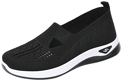 Women's Slip-On Walking Shoes Mesh Breathable Lightweight Casual Sneakers for Work Running Shoes for Women Summer Sport Outdoor Shoes Ladies,41 CN,6.5 UK Black