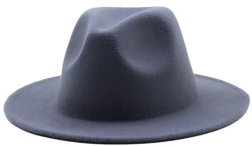 Damenhut aus Filz, große Krempe, Vintage-Kirchenhut, Panama-Jazz-Kappe, Fedoras, Dunkelgrau, 59 bis 61 cm, 13 Dunkelgrau, 58