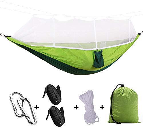 Kuuleyn Amaca da campeggio 260x140 cm con rete Amaca da campeggio portatile Altalena in nylon Letto sospeso, (Zanzariera verde frutta abbinata al verde scuro)
