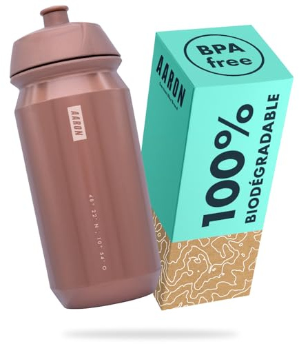 AARON ECO Trinkflasche 100% biologisch abbaubar, 750ml, 500 ml, leicht und auslaufsicher, praktische BPA-freie Wasserflasche für Sport, Fitness, Wandern, Outdoor in schwarz