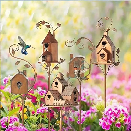 Birdhouse Garden Stakes Bird Houses For Outside, Birdhouse Garden Stakes, Metal Bird House Stand With Pole For Hummingbirds, For Courtyard Backyard Patio Outdoor Decoration(Color:5PCS)
