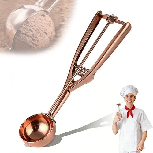 ZYHUI Gold Ice Cream Scoop Stainless Steel Cookie Scoops for Baking Melon Baller with Trigger 3 Sizes (Rose Gold, L)