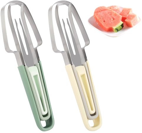 Melonenschneider Wassermelonen Schneider 3 In 1 Edelstahl Wassermelonenschneider Melonenausstecher Obstschneider für Cantaloupe, Papaya, Drachenfrucht