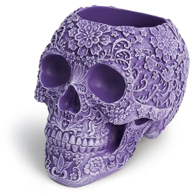 BOIHEGU Skull Bowl Decorative Skull Vase Makeup Brush Pen Holder Organizer Dresser Gothic Table Organizer Decoration, Purple Skull Pot Enthusiasts Gifts