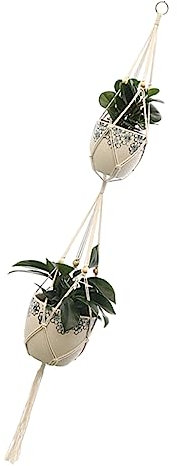 CAXUSD 1pc Hanging Flowerpot Mesh Bag Hand-woven Cotton Rope Storage for Plants Double Basin Design Decorative Garden Basket Practical and Plant Holder
