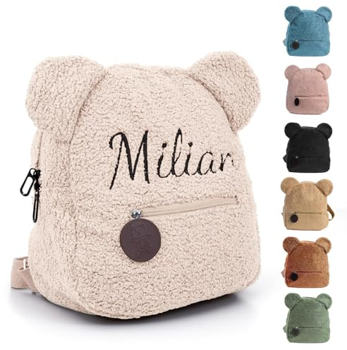 Générique Personnalisable Sac a Dos Enfant, Broderie Petit Sac à Dos Bebe, Cartable Maternelle Fille Garcon, Sac à Dos Ecole Bébé Crèche, Sac a Dos Personnalisé Enfant Prenom (Beige)