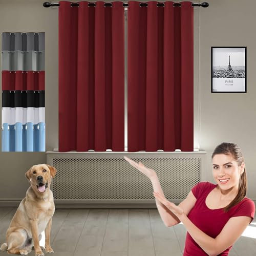 JIAHAO Velvet Curtains 80 x 210 cm Home Decorative Door Curtain Pencil Pleat Curtain Thermal Insulated Crushed Velvet Curtains for Bedroom,1 Panels, Red