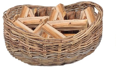 Wicker Log Basket Cradle Rustic Style Fireplace Log Storage Kindling Basket Firewood Rack with Handles Mantelpiece Hearth log Holder (Small)