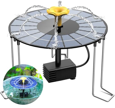 AISITIN Fuente solar para exterior con batería de 1500 mAh, fuente solar de 4 W para exteriores con 3 soportes para evitar salpicaduras de agua, bomba de agua para jardín, baño de pájaros, juego de