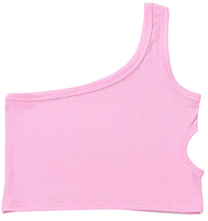 Costume nœud papillon pour enfant et fille - Débardeur de danse - Une épaule - Dos nageur - Débardeur de danse sans manches - Pour ballet, gymnastique, danse - T-shirt 18 filles, Rose, 5-6 ans