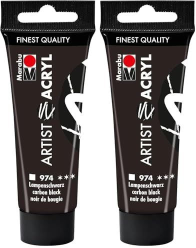 Marabu 12200055974 - Artist Acryl Lampenschwarz 974, 22 ml, feine Acrylfarbe in Künstlerqualität, auf Wasserbasis, pastose Konsistenz, hoch pigmentiert, sehr gute Brillanz und Deckkraft