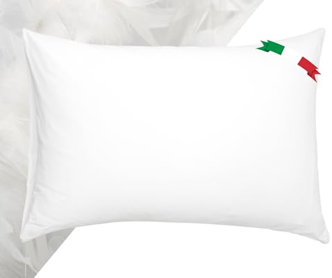 Tata Home Guanciale Cuscino da Letto in Vera Piuma D'Oca con Fodera 100% Cotone Made in Italy Certificato Oeko-Tex Dimensioni 50X80 cm altezza 15 cm Mod. Alpin