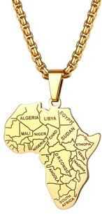 Flongo Afrikanischer Karte Halskette für Männer: Goldene Edelstahl Anhänger Herrenkette Rost und lichtbeständig Verstellbare Kette mit Afrika Kontinent Geschenk für Ostern Vatertag