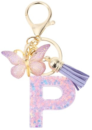 CAPASTEC Porte-Clés pour Filles, Pendentif De Clé Lettre P, Porte-Clés Papillon Avec Lettres Initiales, Cadeau pour Femmes, Violet