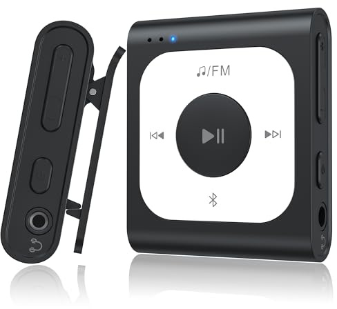 AGPTEK 64GB Clip MP3 Player mit Bluetooth 5.3, Tragbarer Mini-Musikplayer ohne Bildschirm, Leichter Player mit UKW-Radio, Zufallswiedergabe für Sport und Outdoor, Schwarz