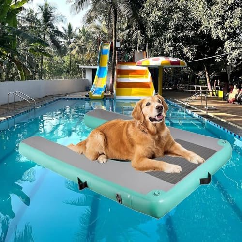 AVLLSO Piattaforma Gonfiabile del Dock del Galleggiante della Piscina del Cane, Impermeabile rampa d'Acqua per Animali Domestici per Cani Fino a 132LBS, Cane pontone Barca Scala PVC(Green)
