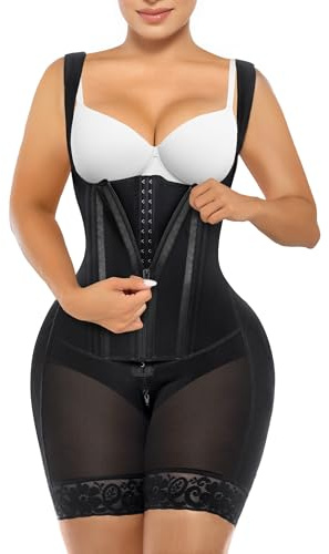 SHAPERX Fajas Colombianas Shapewear for Women Tummy Control Body Shaper Postpartum Butt Lifter with Zipper and Hooks,SZ7307-Black-M
