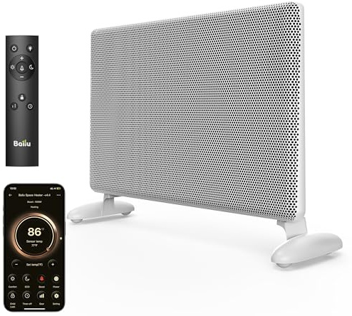 Ballu Mica Infrared Space Heater Indoor Use,Large Room Panel Heater with Programmable Thermostat,WiFi App Control,Portable Stand or Wall Mount,Energy Efficient Smart Quiet Heater,Work with Alexa,White
