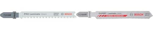 Bosch 8x Stichsägeblätter (5x PRO Laminate clean T101BIF Stichsägeblatt + 3x EXPERT Laminate Clean T128BHM) (für Parkett, Kompaktlaminat-Vinyl, PVC, Länge 83 mm, 92mm, Professional Zubehör Stichsäge)