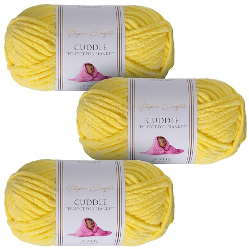 Utopia Crafts Cuddle Supertjockt Chenillegarn Citrongul, 100 g 60 m Nystan, Fluffigt, Mjukt & Lätt att Använda, Chunkygarn för Virkning & Stickning, Nybörjarvänligt Alternativ till Ullgarn - 3-pack